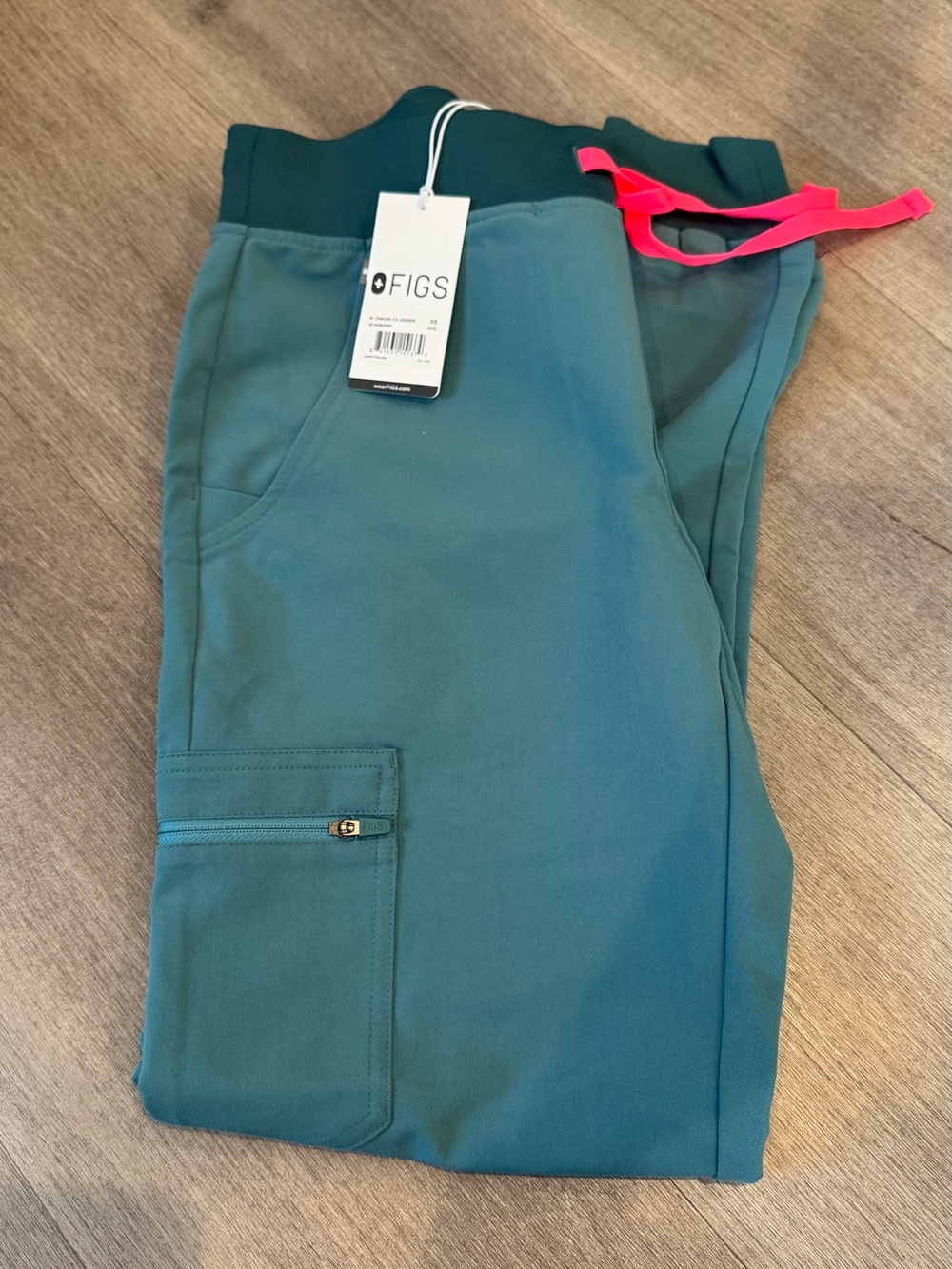 FIGS Teal Jogger Pants with Pink Drawstring